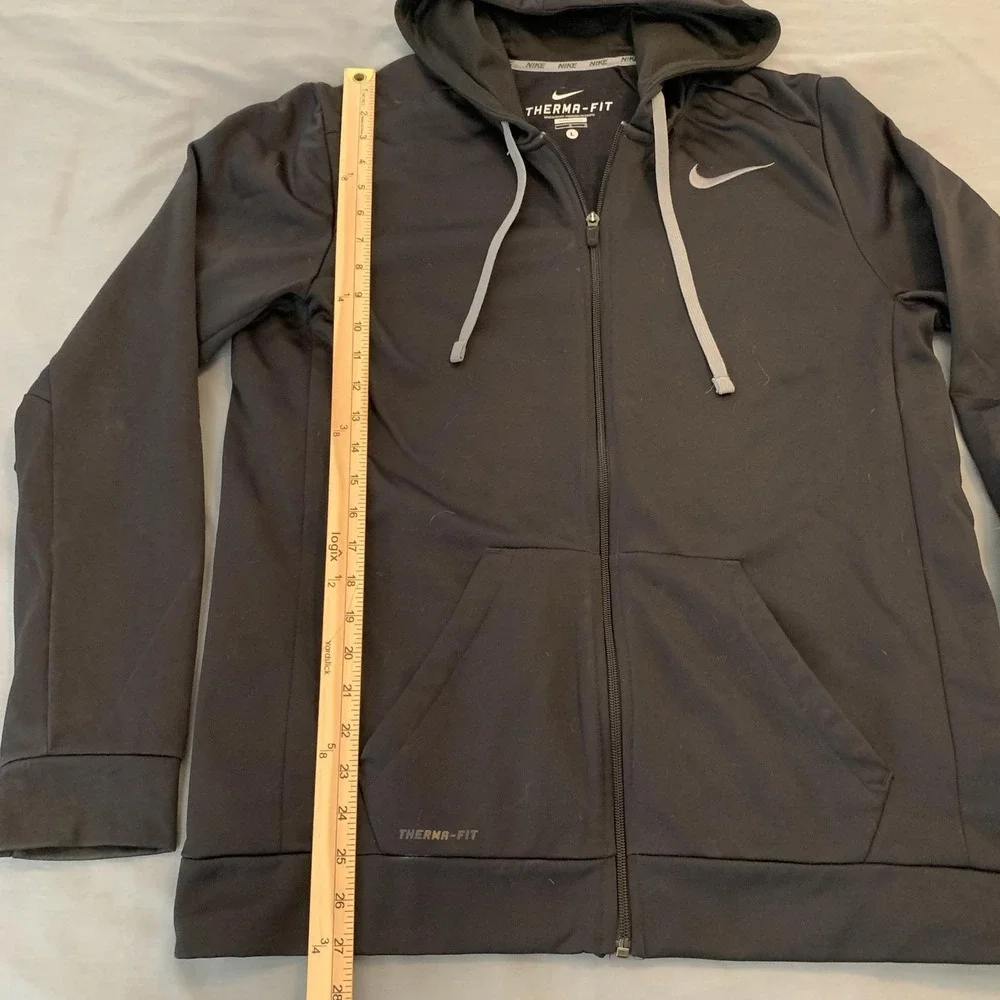 Nike Hoodie Mens Large Black Therma-Fit Full Zip Fleece Swoosh Logo Athletic